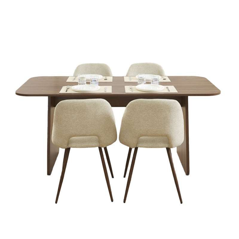 Table à manger effet noyer LANGO et 4 chaises tissu beige, ensemble repas contemporain