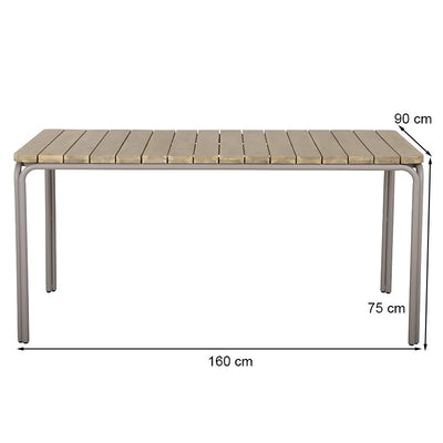 Ensemble repas table ASTI bois d'acacia FSC 160cm et lot de 4 chaises ELLA velours côtelé écru