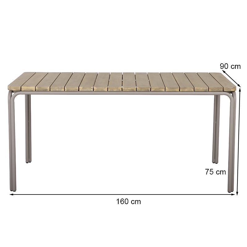 Ensemble repas table ASTI bois d'acacia FSC 160cm et lot de 4 chaises ELLA velours côtelé écru