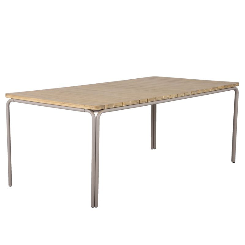 Ensemble repas table ASTI bois d'acacia FSC 200cm et lot de 6 chaises JACK velours côtelé écru