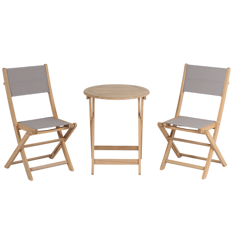 Ensemble table et 2 chaises de jardin en bois d'acacia blanchi et textilène taupe, style élégant