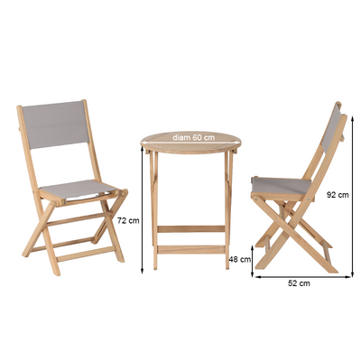 Ensemble table et 2 chaises de jardin RIMINI en bois d'acacia et textilène taupe