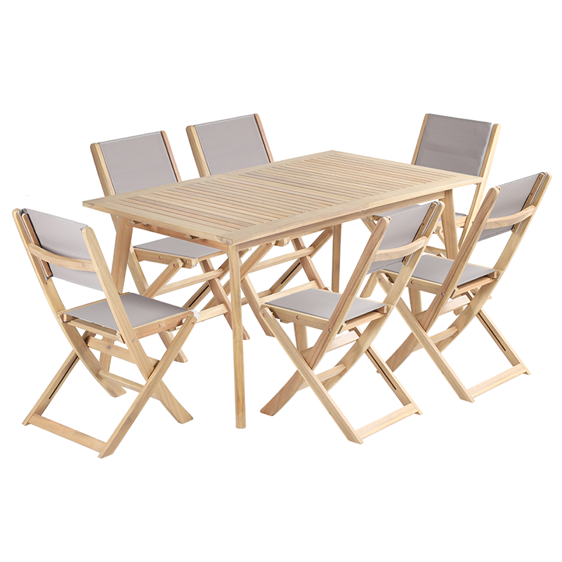 Ensemble salon de jardin 6 places table extensible 160-220cm acacia blanchi et chaises textilène