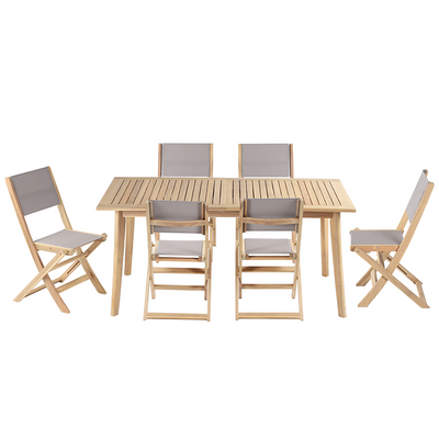 Ensemble table extensible et 6 chaises de jardin MOLA 160/220cm bois d'acacia et textilène