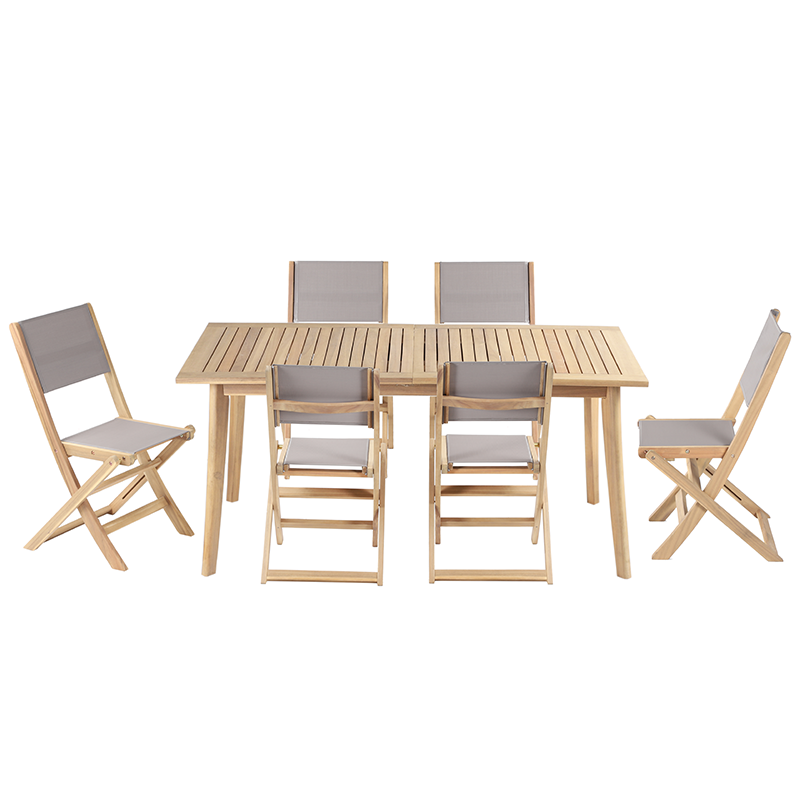 Ensemble table extensible et 6 chaises de jardin MOLA 160/220cm bois d'acacia et textilène