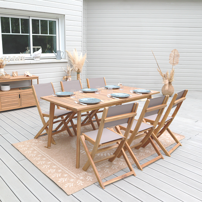 Ensemble table extensible et 6 chaises de jardin MOLA 160/220cm bois d'acacia et textilène