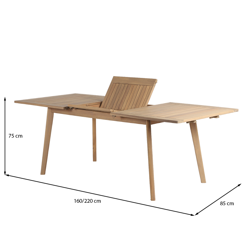Ensemble table extensible et 6 chaises de jardin MOLA 160/220cm bois d'acacia et textilène