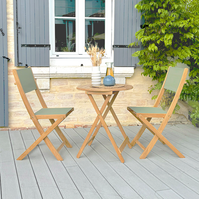 Ensemble table et 2 chaises de jardin SAFARI en teck FSC