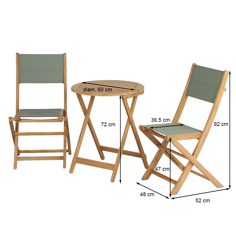 Ensemble table et 2 chaises de jardin SAFARI en teck FSC