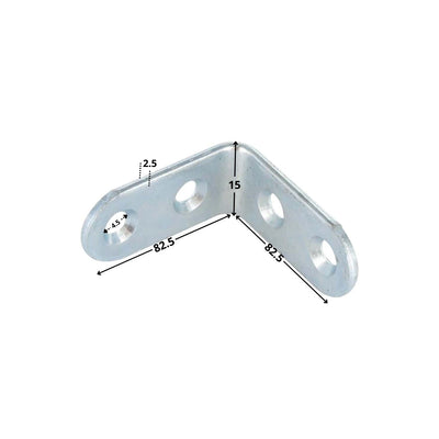Équerre d'assemblage longue : Acier zingué, 82 × 82 mm, 4 trous — fixation caisson mur