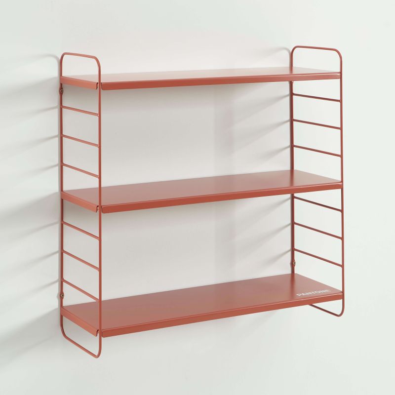 Étagère murale 3 niveaux métal terracotta époxy mat 60,5x20cm, design contemporain
