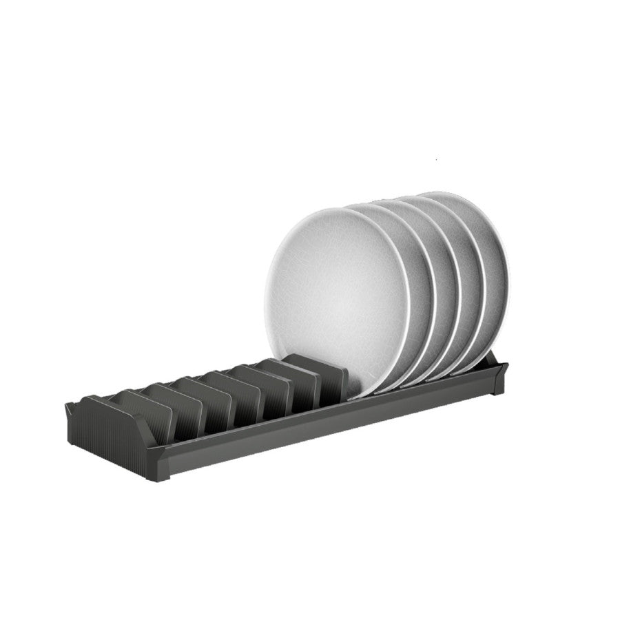 Support égouttoir assiettes plastique anthracite cloisons ajustables 158x470mm, tiroir cuisine