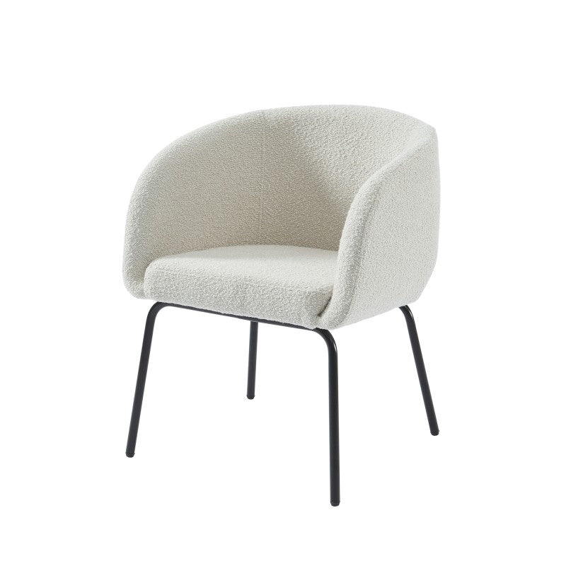 Fauteuil BELORA tissu bouclette blanc, lignes arrondies design épuré salon contemporain