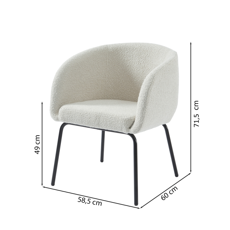 Fauteuil BELORA en tissu bouclette blanc