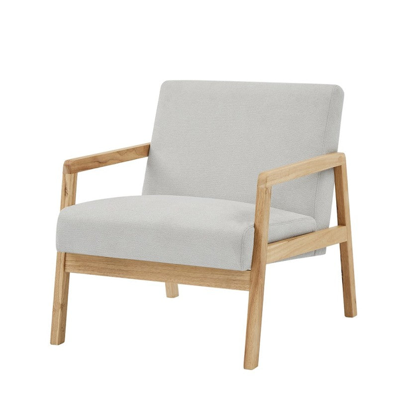 Fauteuil BONIFACIO en tissu gris clair, confortable et design pour salon contemporain
