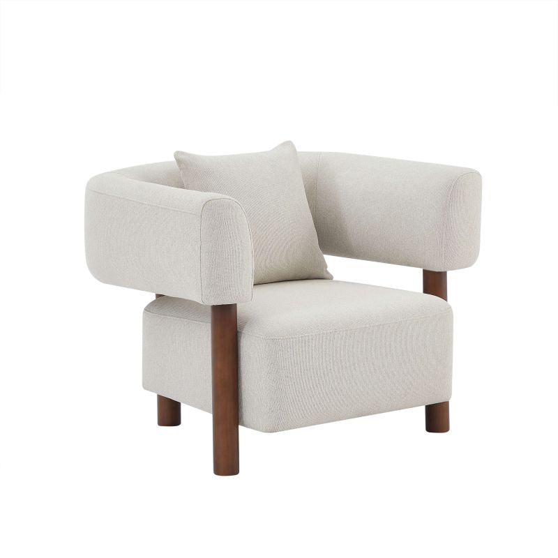Fauteuil fixe 1 place BRAZZA tissu blanc, style contemporain compact pour salon moderne