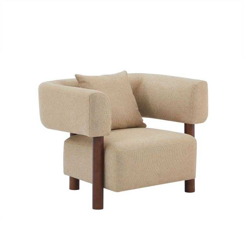 Fauteuil 1 place BRAZZA tissu beige, style contemporain compact pour salon moderne