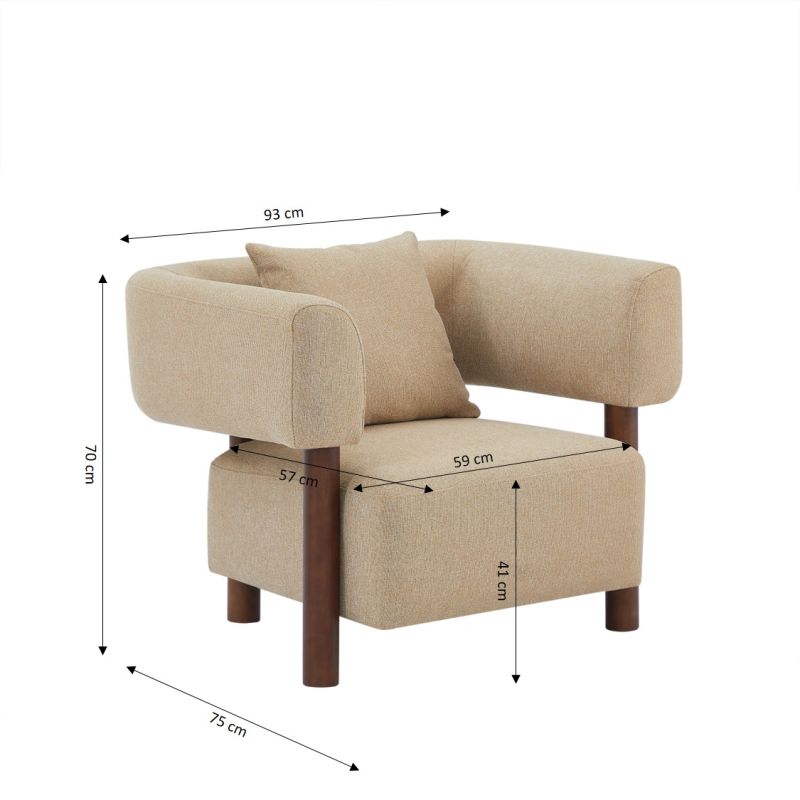 Fauteuil fixe BRAZZA 1 place tissu beige