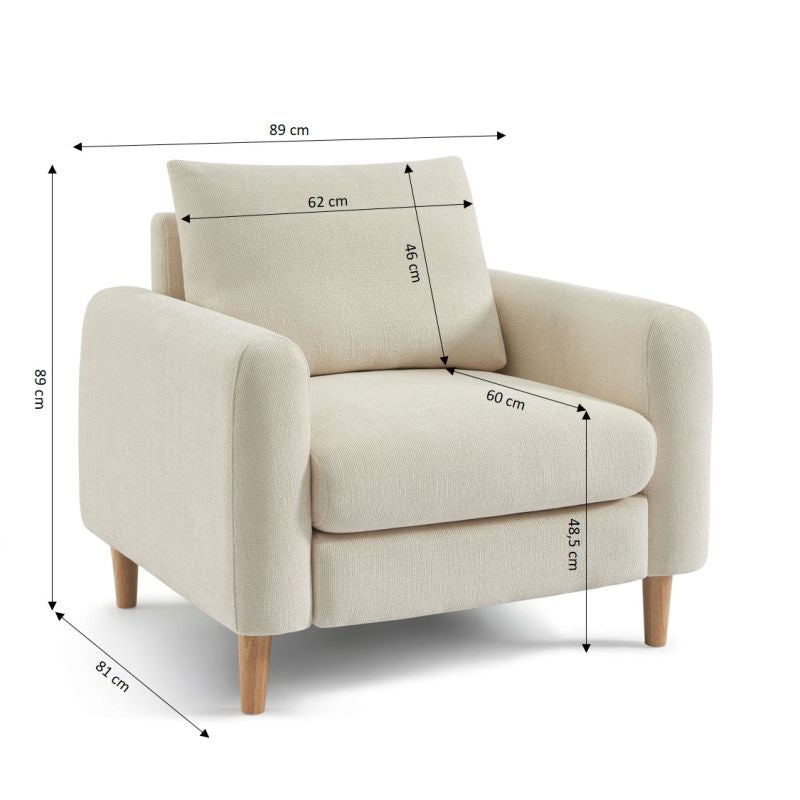 Fauteuil fixe CALIBA 1 place tissu chenille beige
