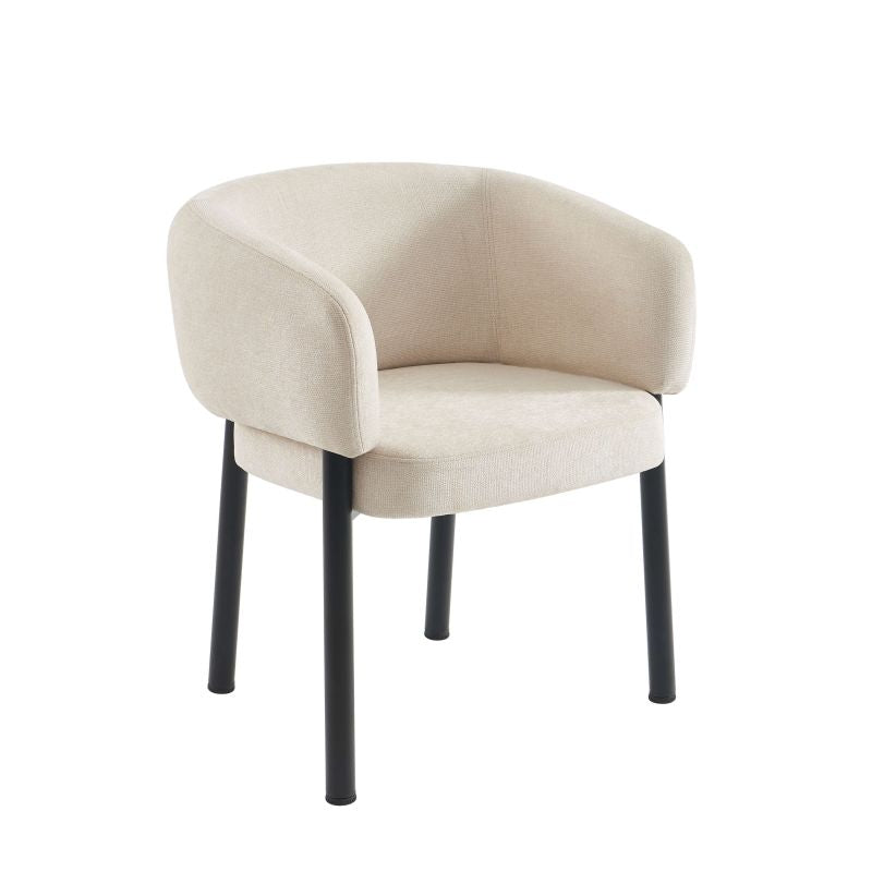 Fauteuil de table velours blanc accoudoirs et pieds métal noir, style vintage élégant