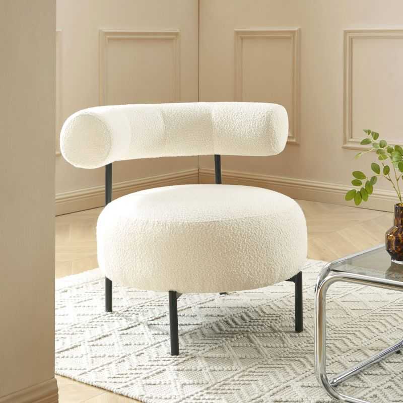 Fauteuil FAREL bouclette écrue et pieds métal noir