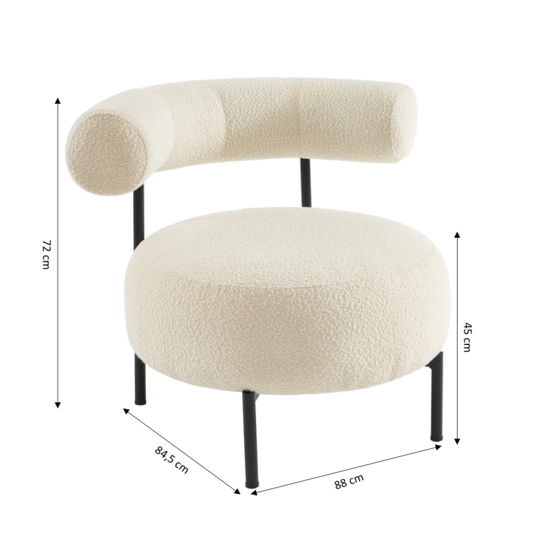 Fauteuil FAREL bouclette écrue et pieds métal noir