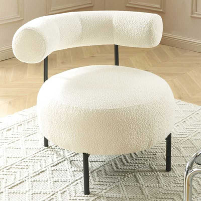 Fauteuil FAREL bouclette écrue et pieds métal noir