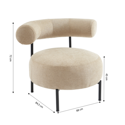 Fauteuil FAREL tissu chenille beige et pieds métal noir
