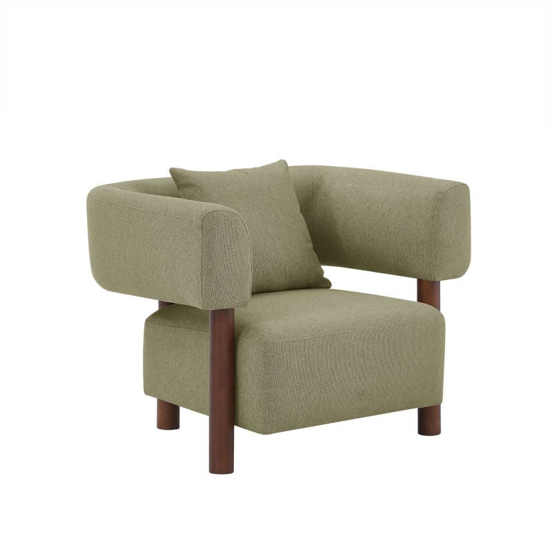 Fauteuil 1 place BRAZZA tissu kaki, style contemporain compact pour salon moderne