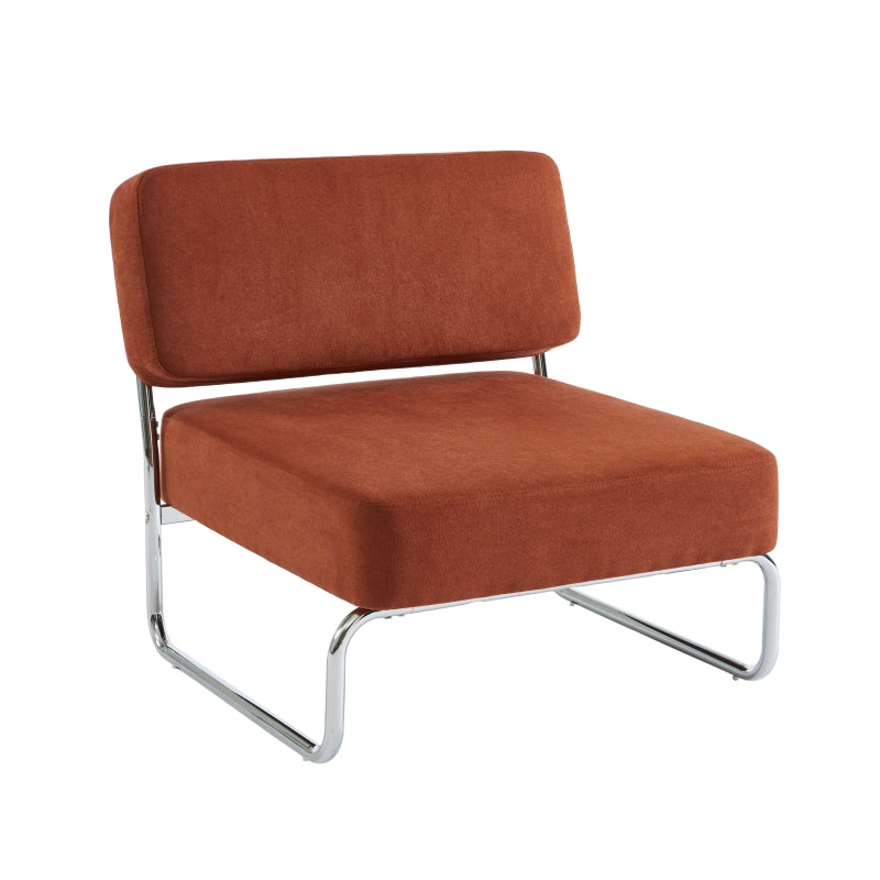 Fauteuil JACK tissu terracotta, piètement métal chromé, design contemporain