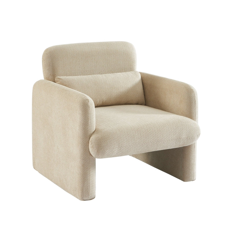 Fauteuil OMA en tissu beige, lignes arrondies et design épuré pour salon ou chambre