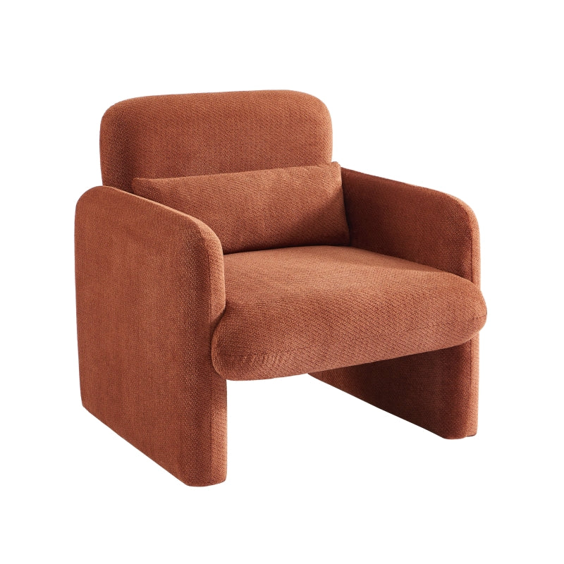 Fauteuil OMA tissu brique aux lignes arrondies, design épuré pour salon ou chambre