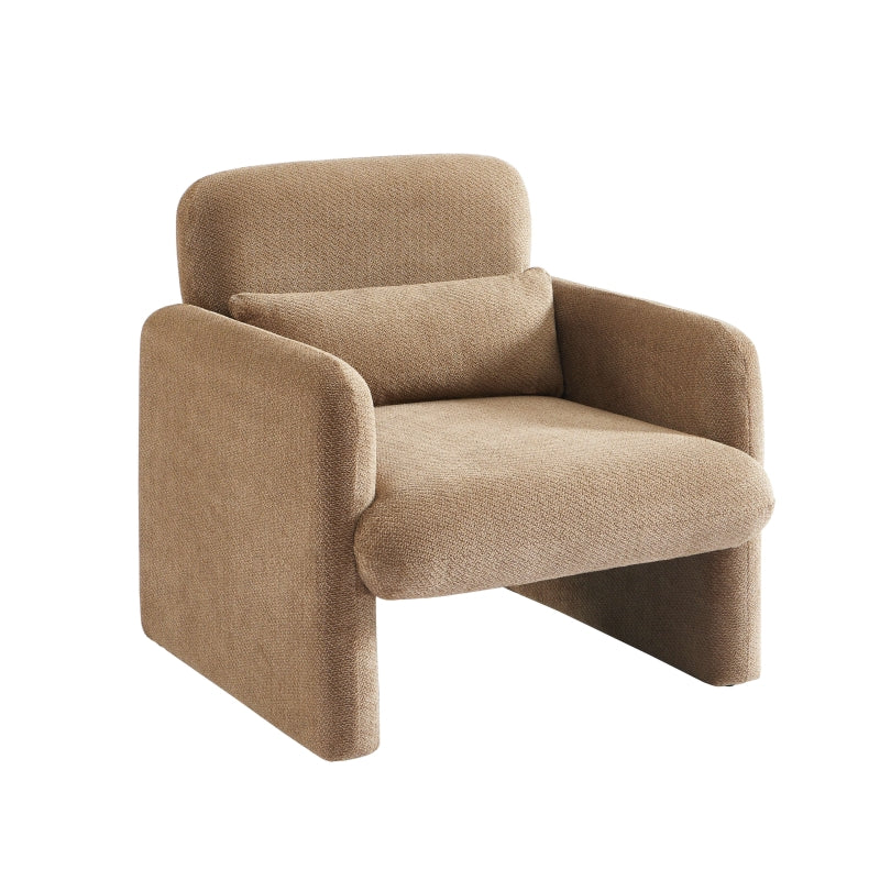 Fauteuil OMA tissu marron aux lignes arrondies, design épuré pour salon ou chambre