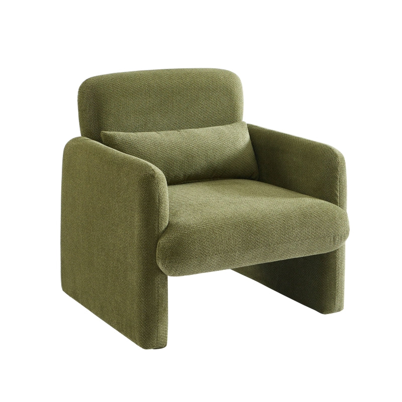 Fauteuil OMA tissu vert aux lignes arrondies, design épuré pour salon ou chambre
