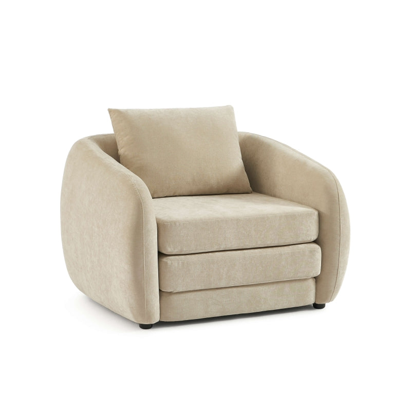 Fauteuil déplimousse PAZ en tissu chenille beige, design contemporain revisité