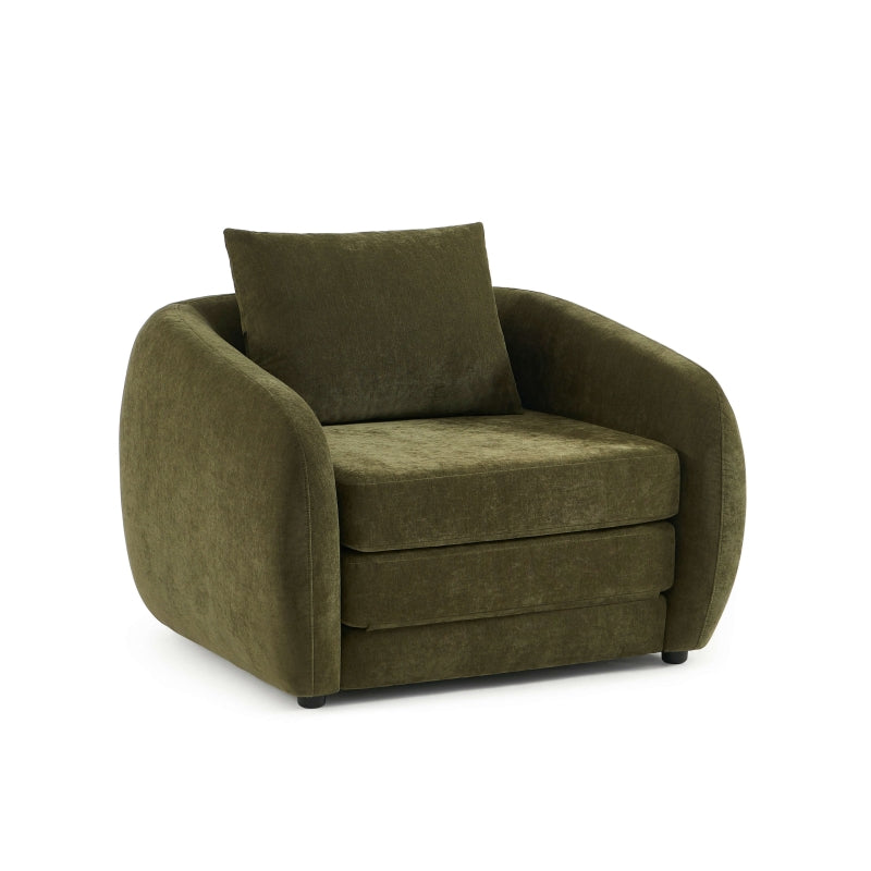 Fauteuil déplimousse PAZ en tissu chenille vert, design contemporain revisité