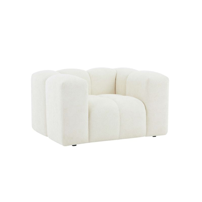 Fauteuil 1 place TASTA tissu beige matelassé, design contemporain cozy