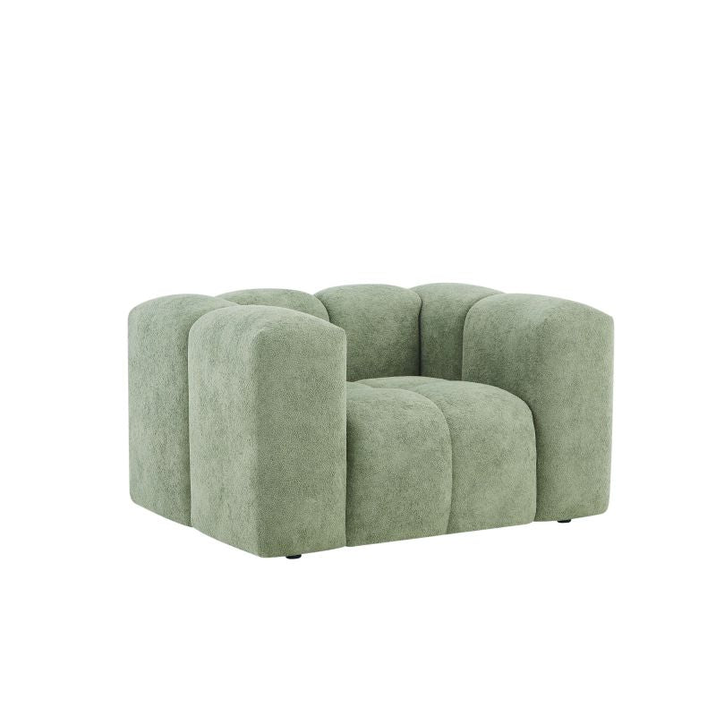 Fauteuil 1 place tissu vert olive matelassé TASTA, design contemporain cozy