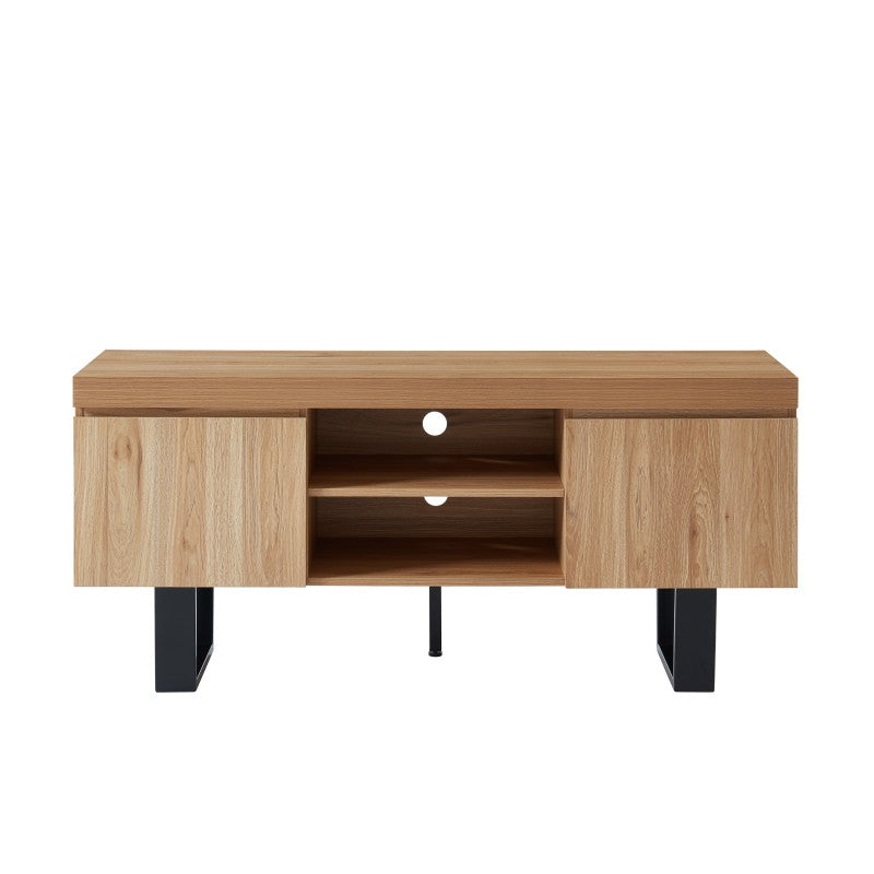Meuble TV 140cm effet chêne et métal noir, style industriel moderne