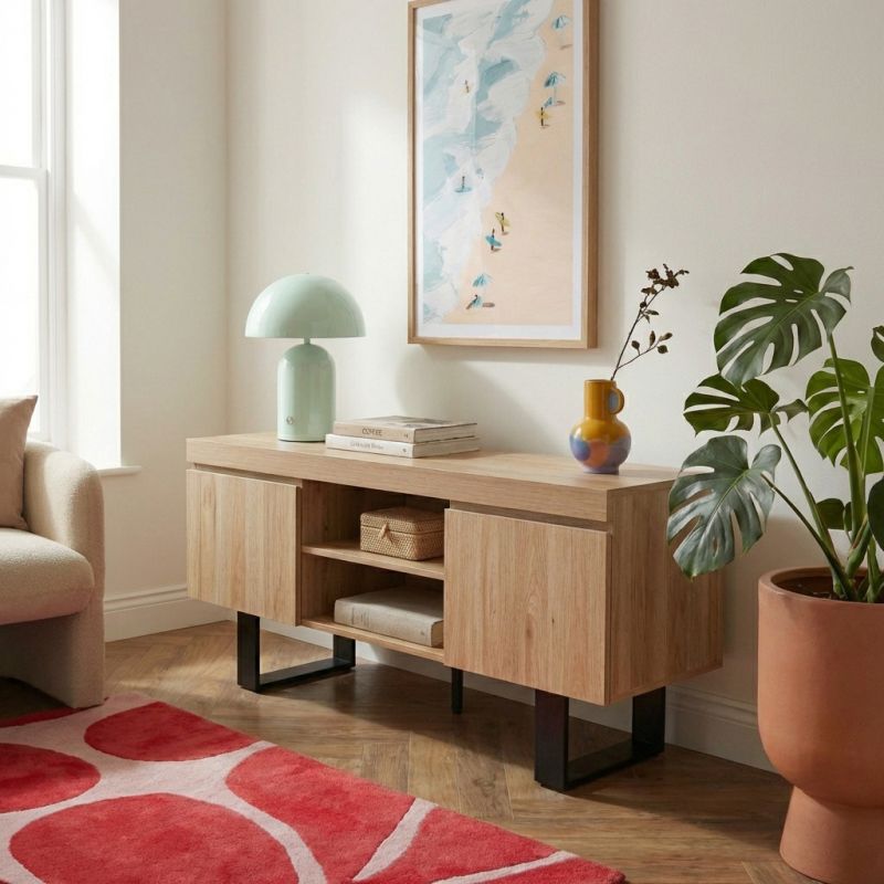 Meuble tv FELIX effet chêne et métal noir 140cm