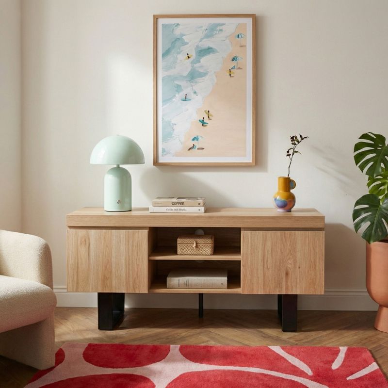 Meuble tv FELIX effet chêne et métal noir 140cm