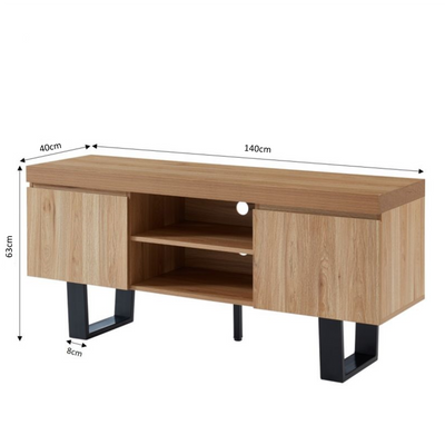 Meuble tv FELIX effet chêne et métal noir 140cm