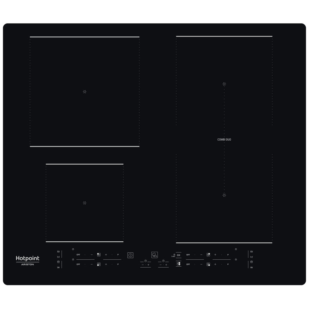 Plaque induction Hotpoint 4 foyers 7200W avec zone Combi Duo, cuisine contemporaine