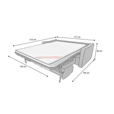Canapé convertible HORACE Rapido 3 places gris ardoise avec matelas Dunlopillo 15cm 140x200 cm
