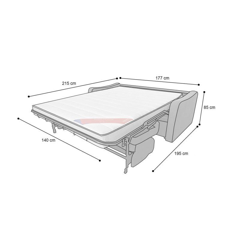 Canapé convertible HORACE Rapido 3 places gris ardoise avec matelas Dunlopillo 15cm 140x200 cm