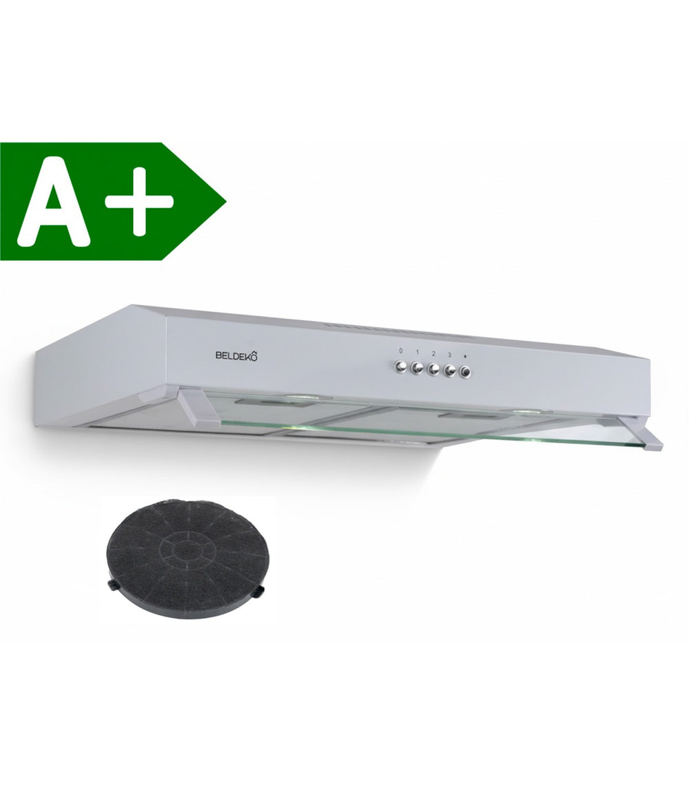 Hotte casquette blanche 60cm classe A+ moteur Brushless, cuisine contemporaine épurée