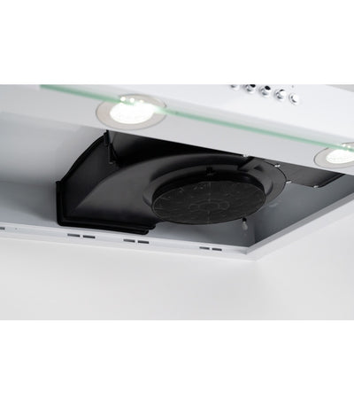 Hotte casquette BELDEKO RIVAGE ECO 60 WH : Visière blanche 60 cm, moteur Brushless classe A+, 201 m³/h et 43 kWh/an