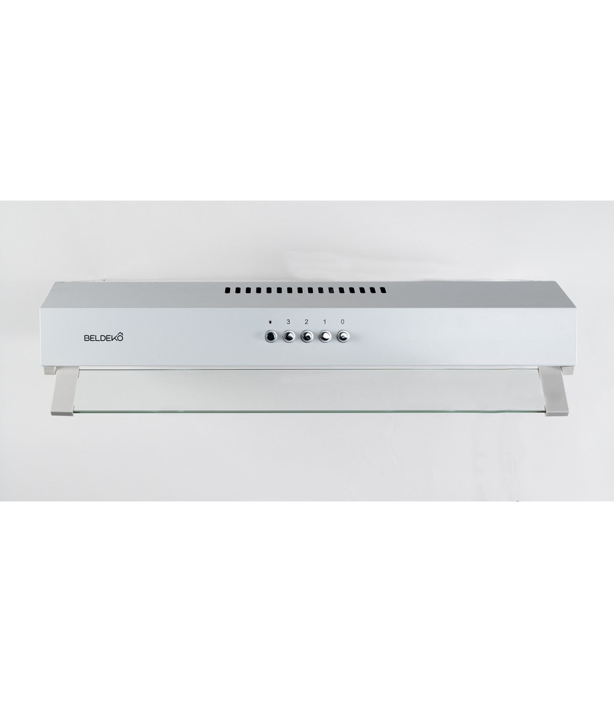 Hotte casquette BELDEKO RIVAGE 60 WH : Visière blanche 60 cm extra-plate 93 mm, 210 m³/h, 3 vitesses et éclairage LED