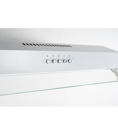 Hotte casquette BELDEKO RIVAGE 60 WH : Visière blanche 60 cm extra-plate 93 mm, 210 m³/h, 3 vitesses et éclairage LED