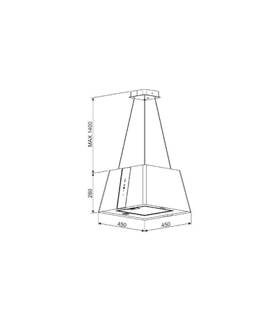 Hotte îlot BELDEKO APODIS WH : Carrée suspendue blanche 45 cm, 720 m³/h, 4 vitesses, touches tactiles et télécommande